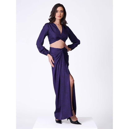S&N by Shantnu Nikhil Purple Leopard Print Top With Bishop Sleeves