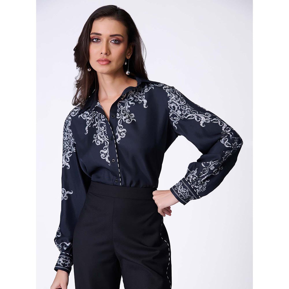 S&N by Shantnu Nikhil Black Baroque Printed Shirt
