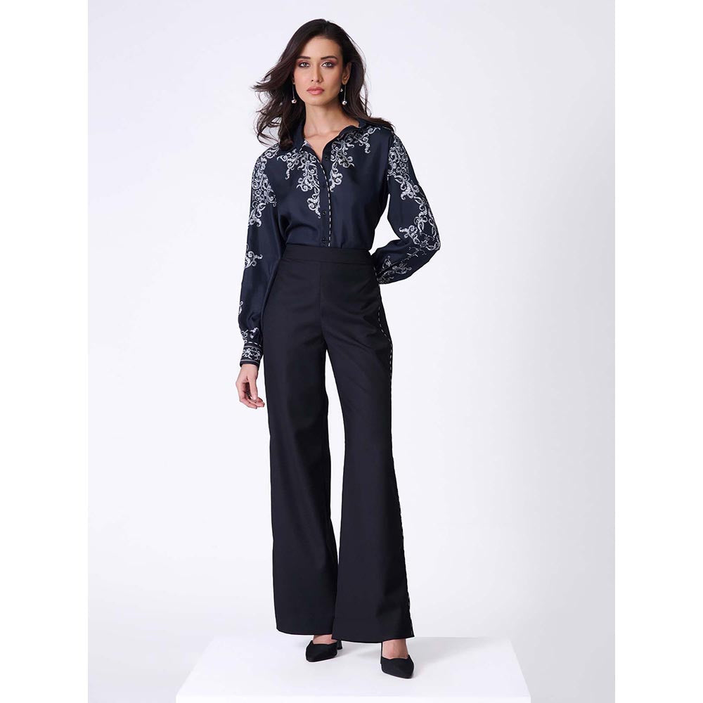 S&N by Shantnu Nikhil Black Baroque Printed Shirt
