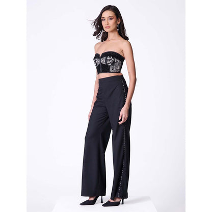 S&N by Shantnu Nikhil Black Baroque Printed Corset Top