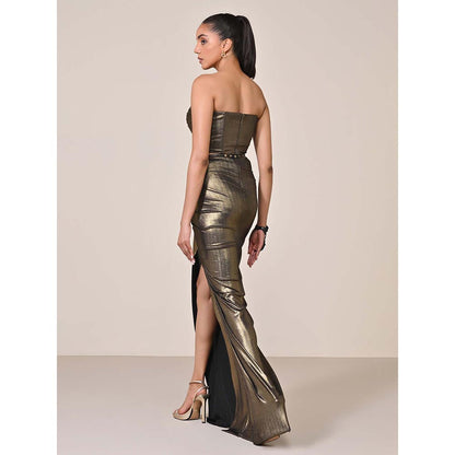 S&N by Shantnu Nikhil Gold Metallic Drape Corset Top