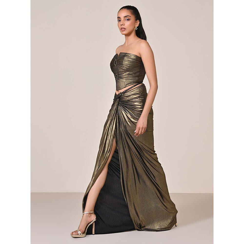 S&N by Shantnu Nikhil Gold Metallic Drape Corset Top