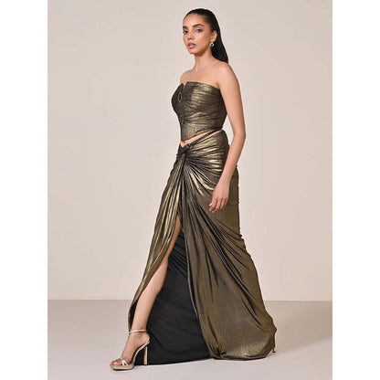 S&N by Shantnu Nikhil Gold Metallic Drape Corset Top