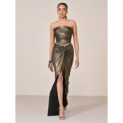 S&N by Shantnu Nikhil Gold Metallic Drape Corset Top