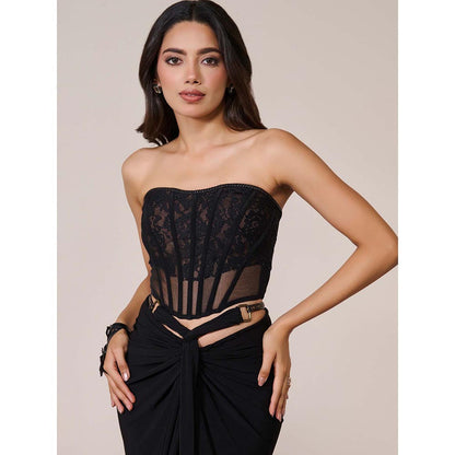 S&N by Shantnu Nikhil Black Applique Corset Top