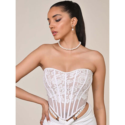 S&N by Shantnu Nikhil Off White Applique Corset Top
