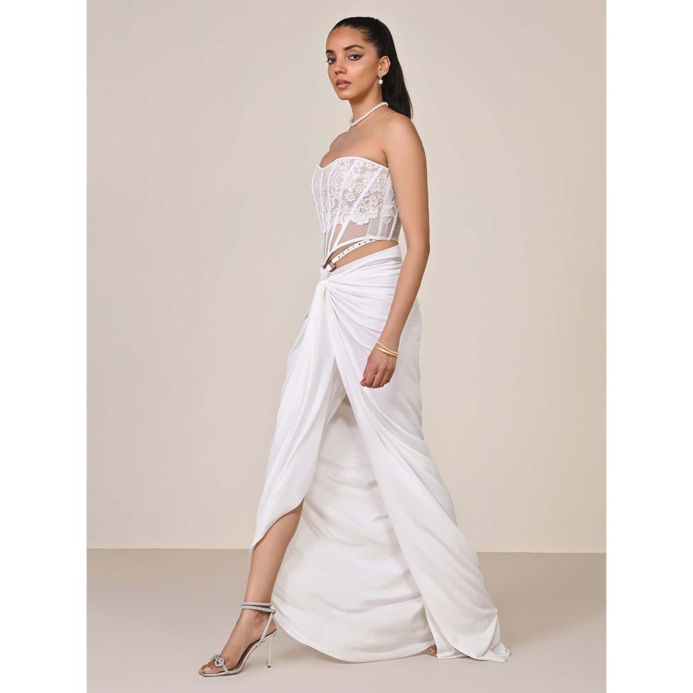 S&N by Shantnu Nikhil Off White Applique Corset Top