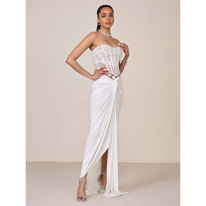 S&N by Shantnu Nikhil Off White Applique Corset Top