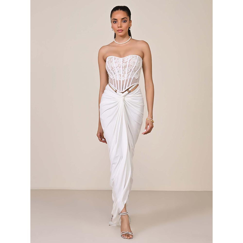 S&N by Shantnu Nikhil Off White Applique Corset Top