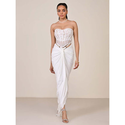 S&N by Shantnu Nikhil Off White Applique Corset Top