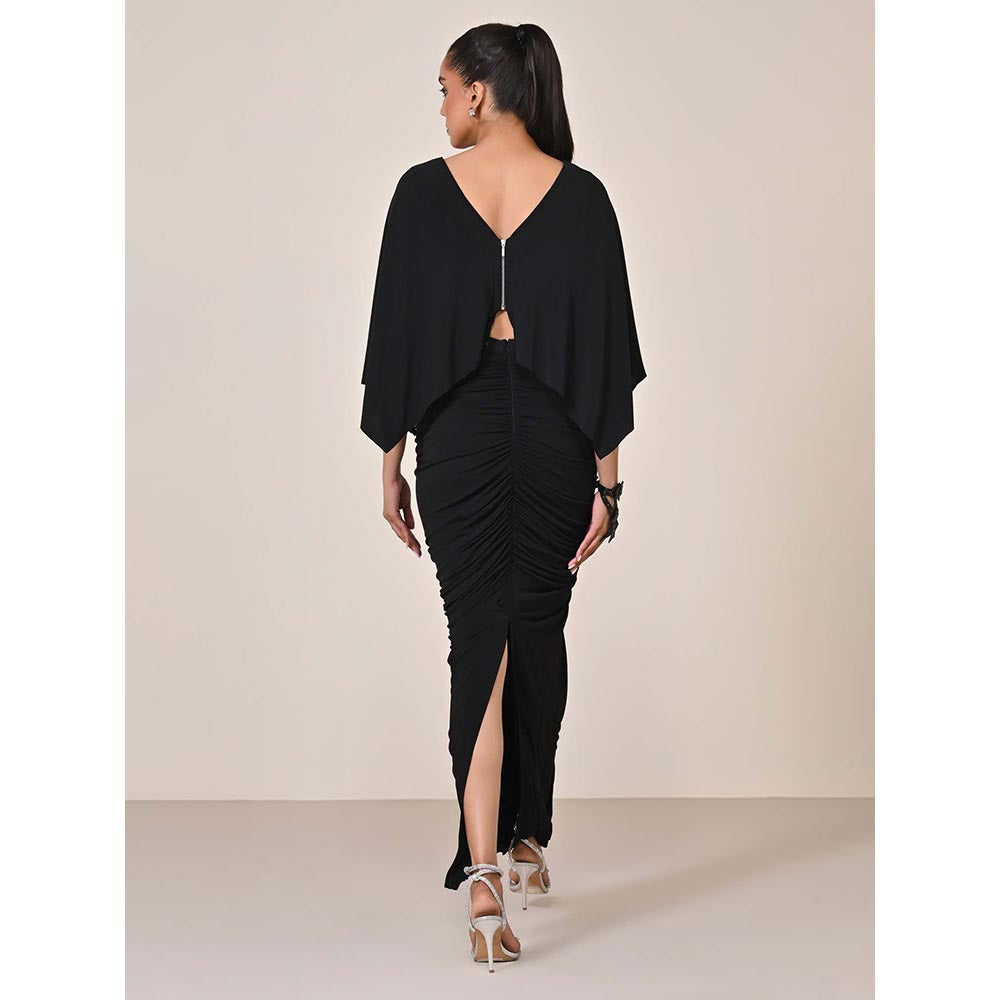 S&N by Shantnu Nikhil Black Exaggerated Draped Sleeve Top