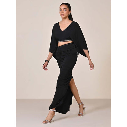 S&N by Shantnu Nikhil Black Exaggerated Draped Sleeve Top