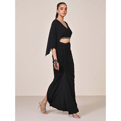 S&N by Shantnu Nikhil Black Exaggerated Draped Sleeve Top