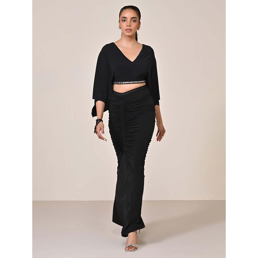 S&N by Shantnu Nikhil Black Exaggerated Draped Sleeve Top