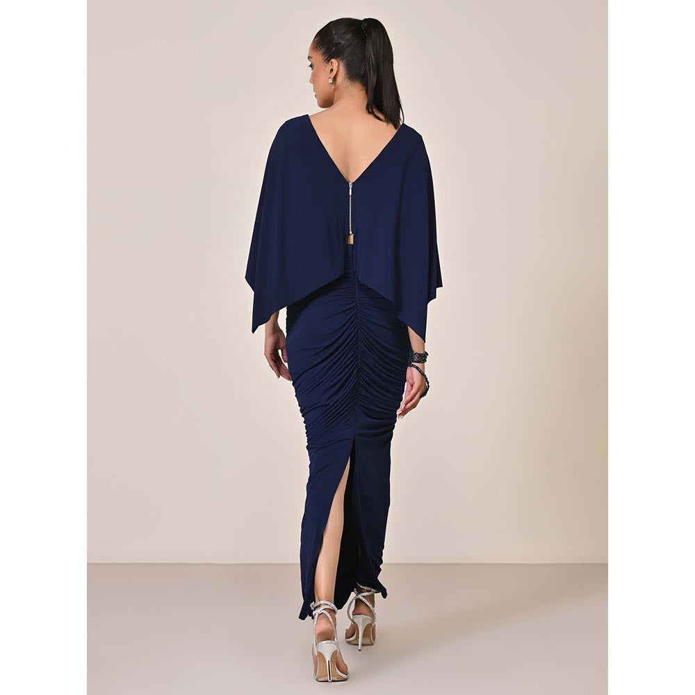 S&N by Shantnu Nikhil Navy Blue Exaggerated Draped Sleeve Top