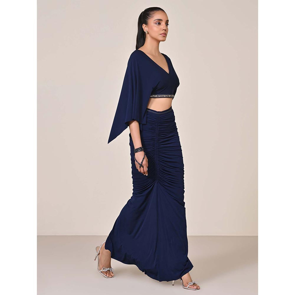 S&N by Shantnu Nikhil Navy Blue Exaggerated Draped Sleeve Top