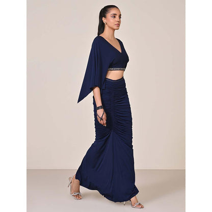S&N by Shantnu Nikhil Navy Blue Exaggerated Draped Sleeve Top
