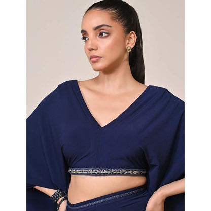 S&N by Shantnu Nikhil Navy Blue Exaggerated Draped Sleeve Top