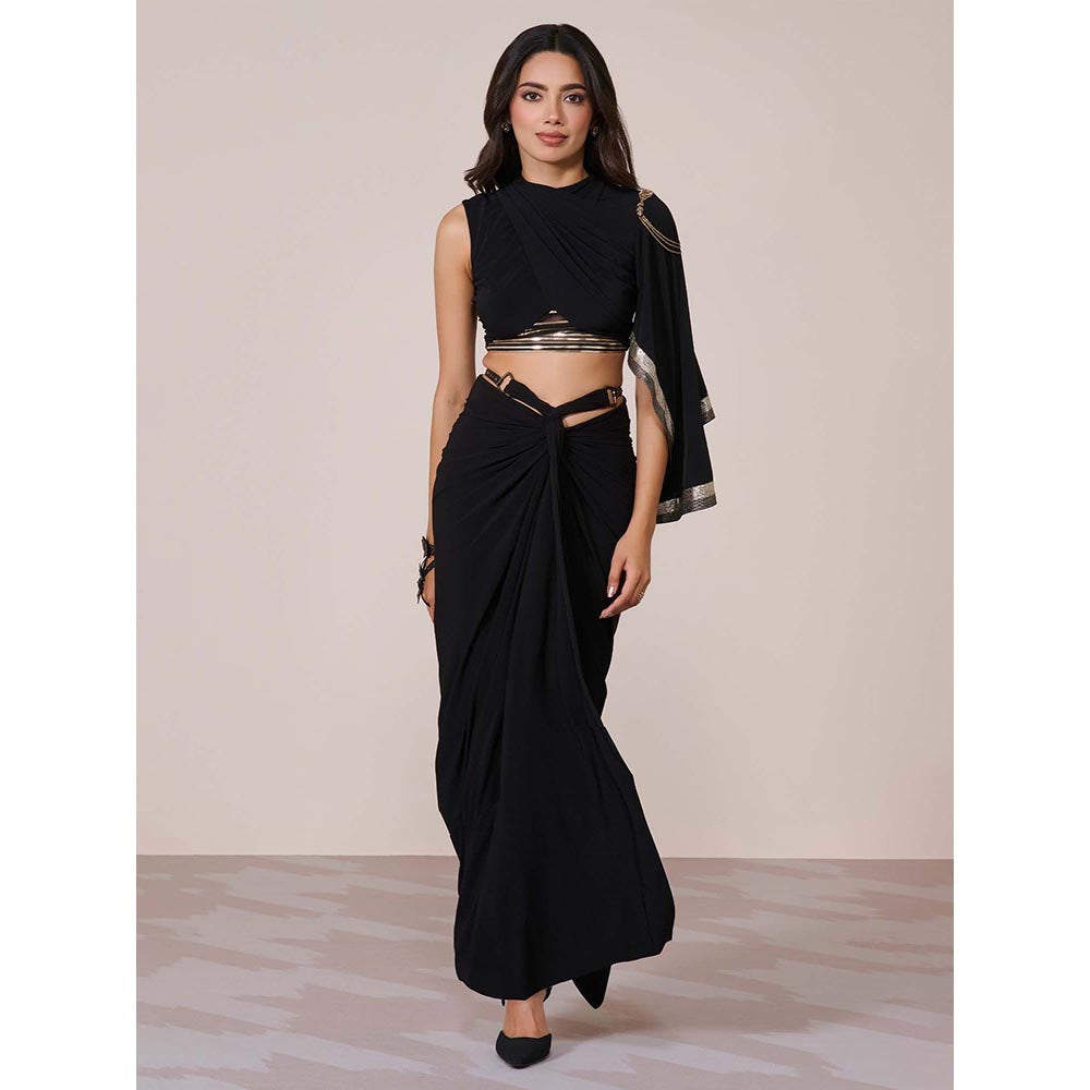 S&N by Shantnu Nikhil Draped Sleeve Black Crop Top