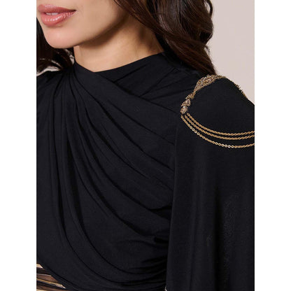S&N by Shantnu Nikhil Draped Sleeve Black Crop Top
