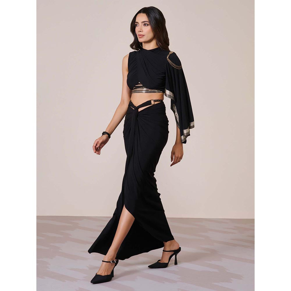 S&N by Shantnu Nikhil Draped Sleeve Black Crop Top