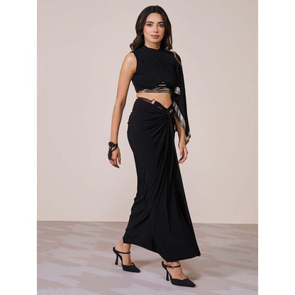 S&N by Shantnu Nikhil Draped Sleeve Black Crop Top