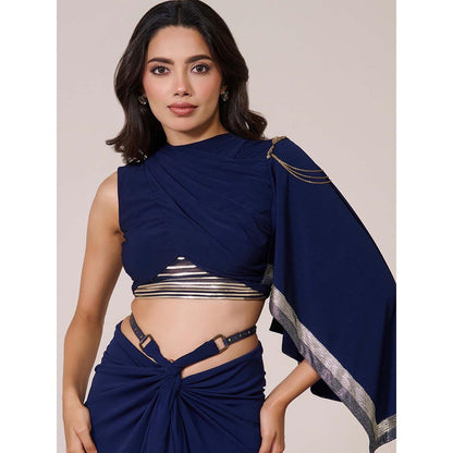 S&N by Shantnu Nikhil Draped Sleeve Navy Blue Crop Top