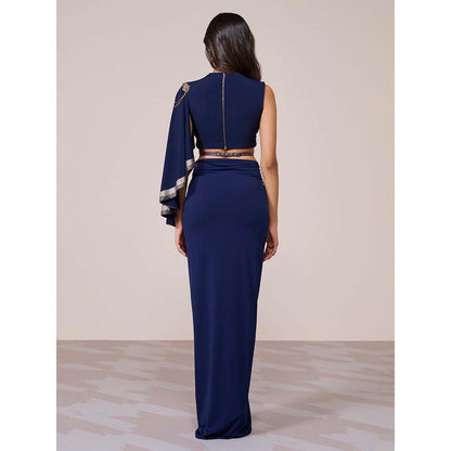S&N by Shantnu Nikhil Draped Sleeve Navy Blue Crop Top