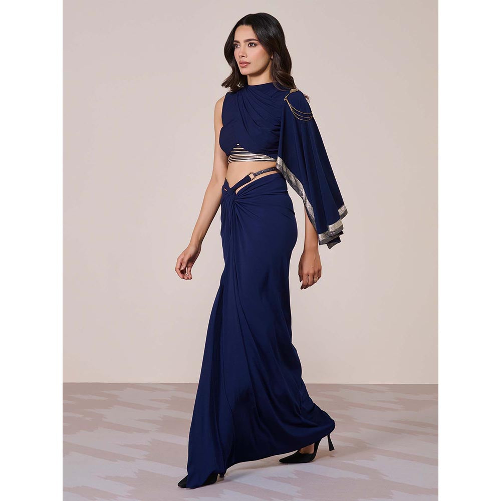 S&N by Shantnu Nikhil Draped Sleeve Navy Blue Crop Top