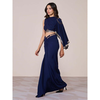 S&N by Shantnu Nikhil Draped Sleeve Navy Blue Crop Top