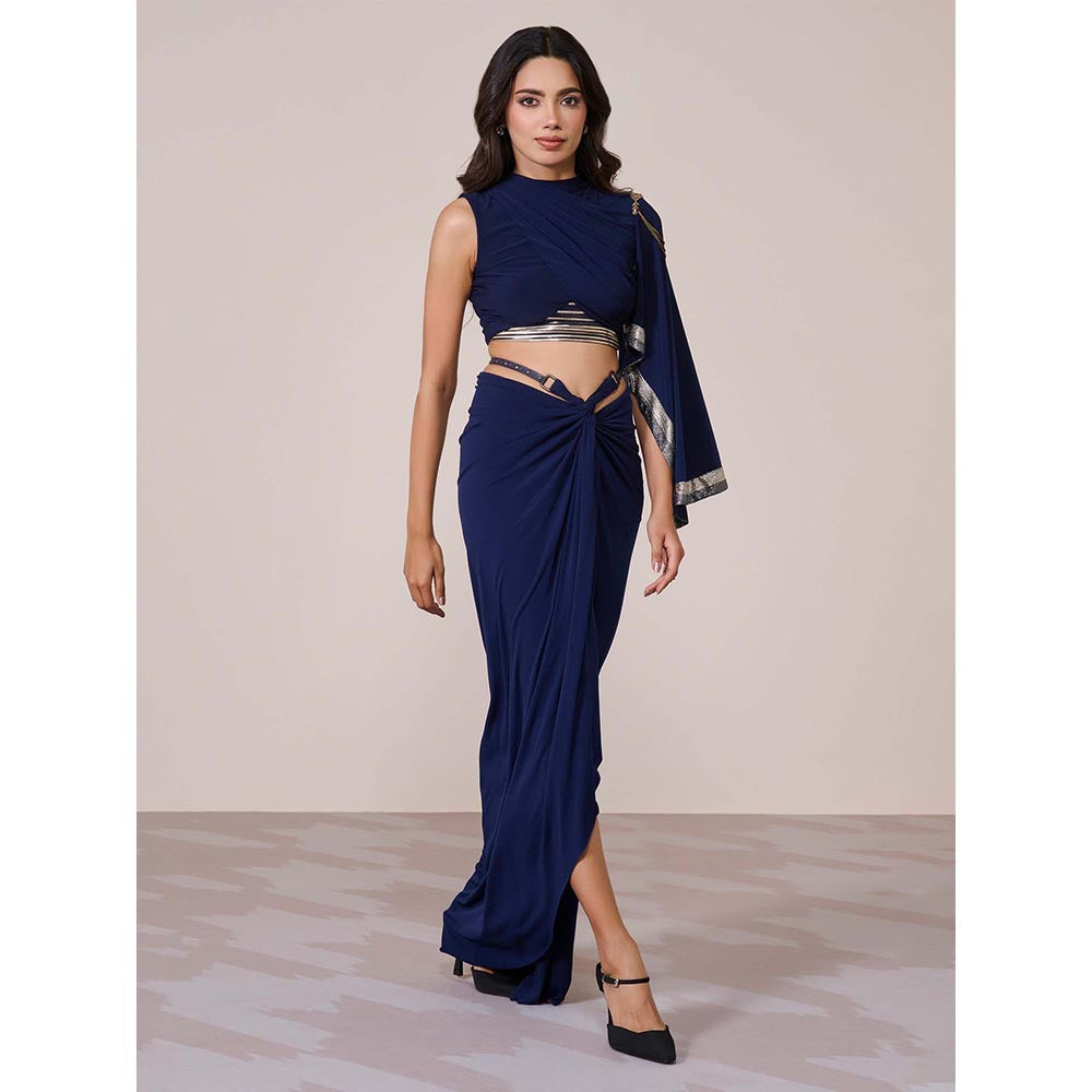 S&N by Shantnu Nikhil Draped Sleeve Navy Blue Crop Top