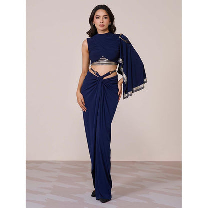 S&N by Shantnu Nikhil Draped Sleeve Navy Blue Crop Top