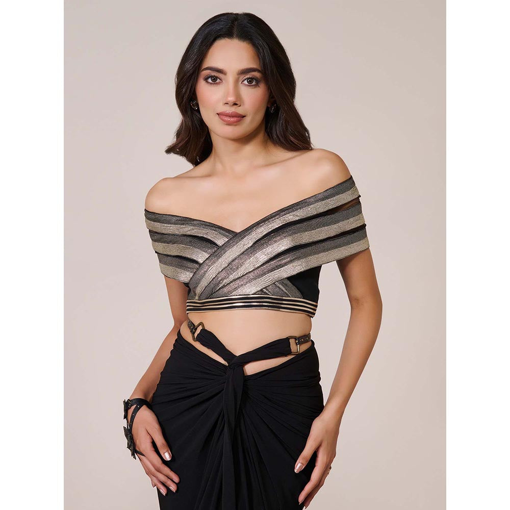 S&N by Shantnu Nikhil Black Off-Shoulder Crop Top