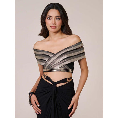 S&N by Shantnu Nikhil Black Off-Shoulder Crop Top
