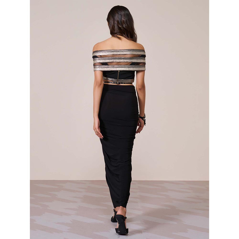 S&N by Shantnu Nikhil Black Off-Shoulder Crop Top