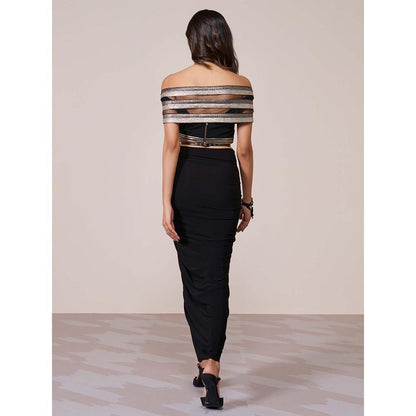 S&N by Shantnu Nikhil Black Off-Shoulder Crop Top