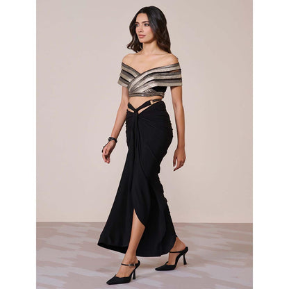 S&N by Shantnu Nikhil Black Off-Shoulder Crop Top