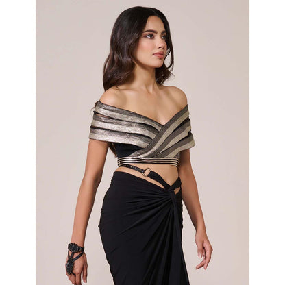 S&N by Shantnu Nikhil Black Off-Shoulder Crop Top