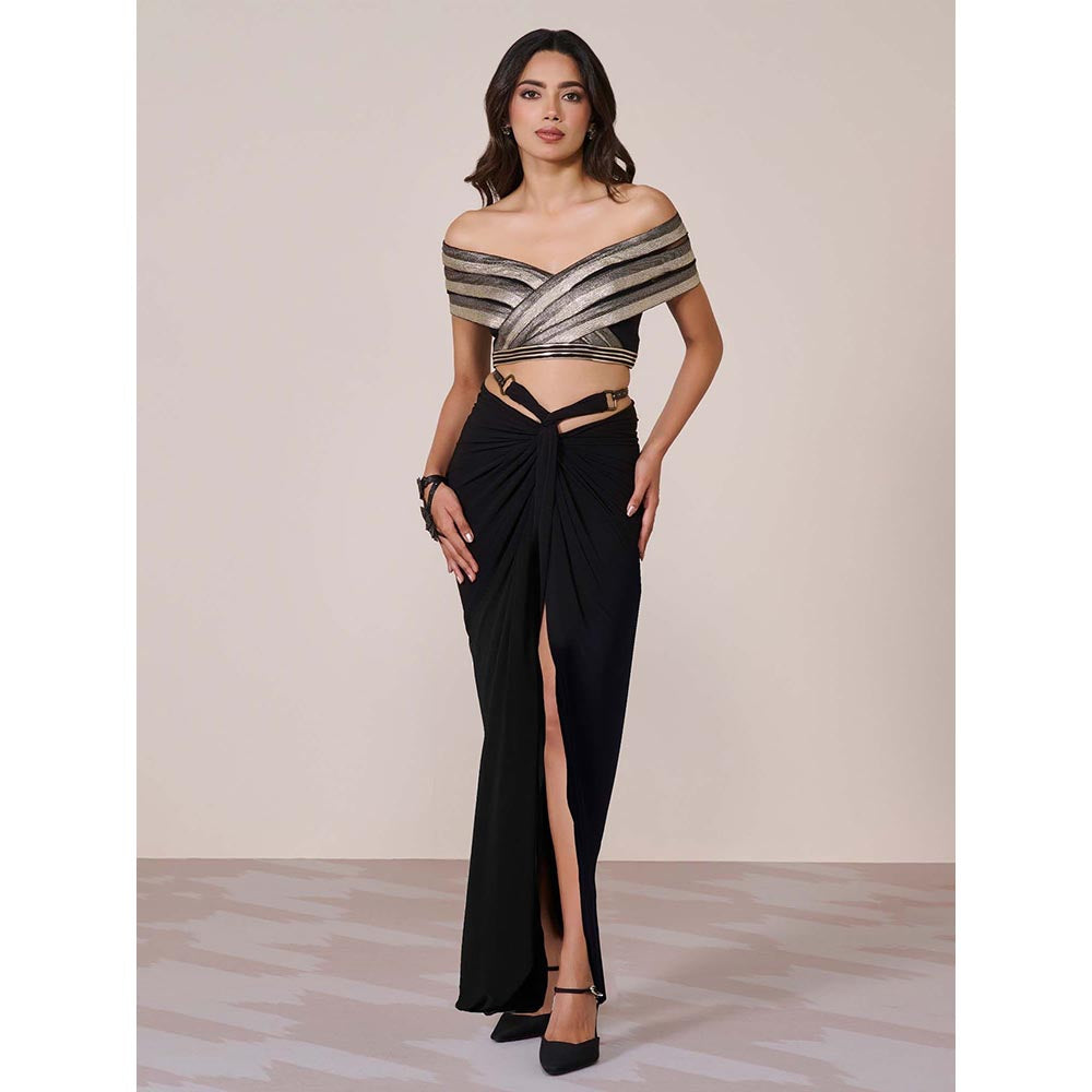 S&N by Shantnu Nikhil Black Off-Shoulder Crop Top