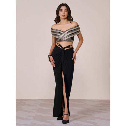 S&N by Shantnu Nikhil Black Off-Shoulder Crop Top