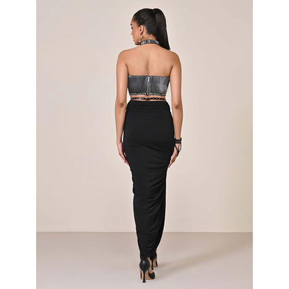 S&N by Shantnu Nikhil Silver Halter Neck Crop Top