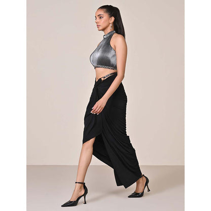 S&N by Shantnu Nikhil Silver Halter Neck Crop Top