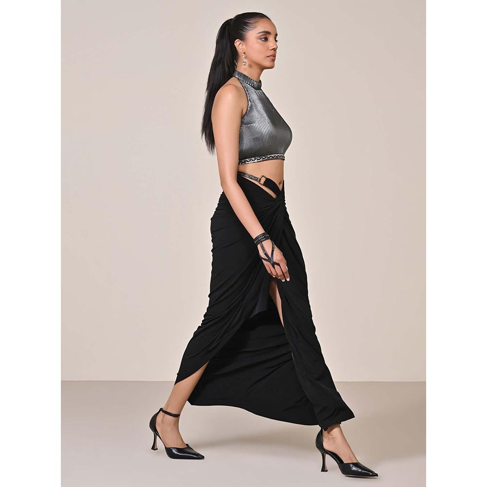 S&N by Shantnu Nikhil Silver Halter Neck Crop Top