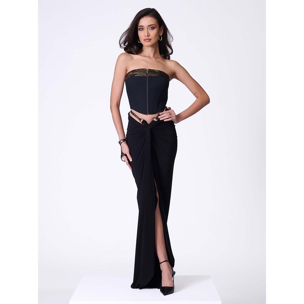 S&N by Shantnu Nikhil Black Textured Corset Top