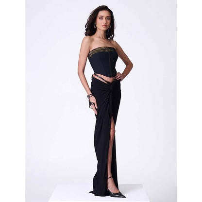 S&N by Shantnu Nikhil Black Textured Corset Top