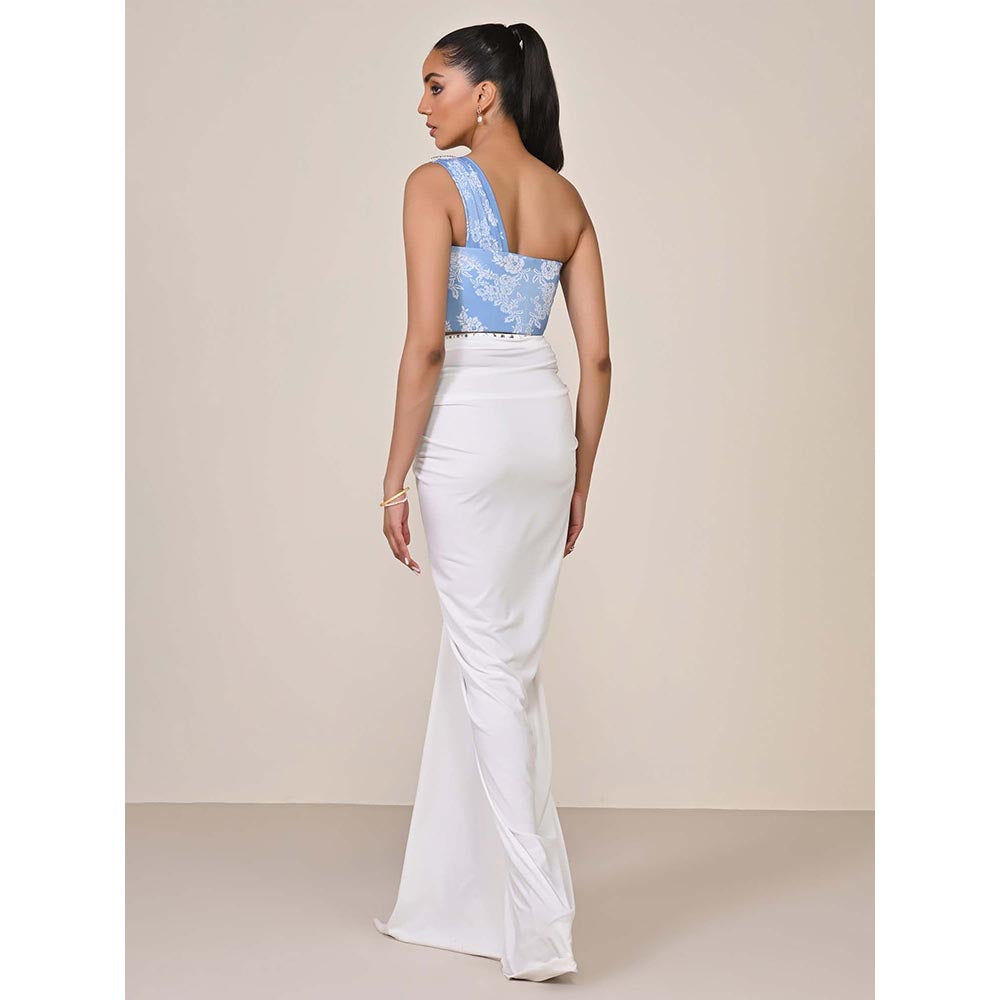 S&N by Shantnu Nikhil Blue One-Shoulder Printed Corset Top