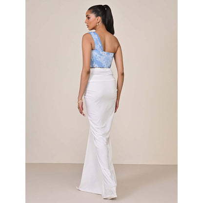 S&N by Shantnu Nikhil Blue One-Shoulder Printed Corset Top