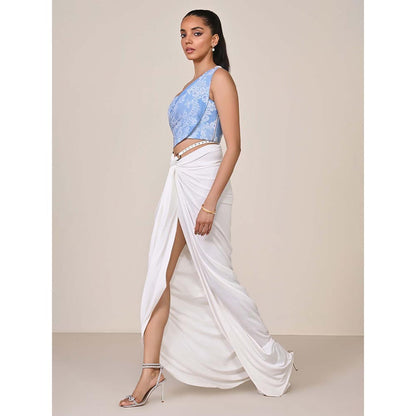 S&N by Shantnu Nikhil Blue One-Shoulder Printed Corset Top