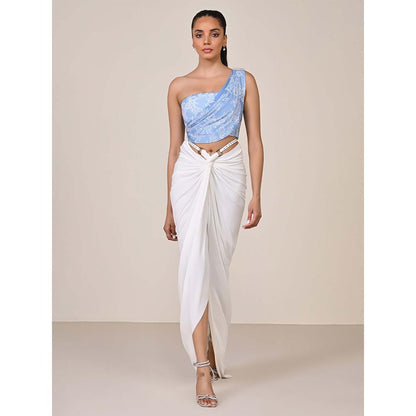 S&N by Shantnu Nikhil Blue One-Shoulder Printed Corset Top