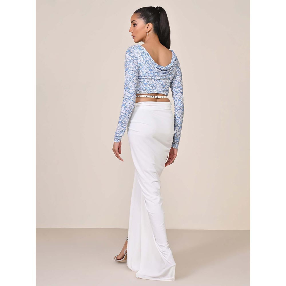 S&N by Shantnu Nikhil Blue Printed Boat Neck Top